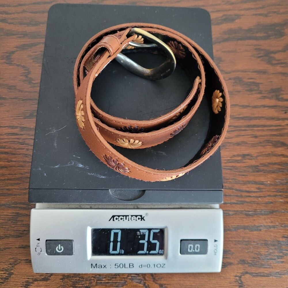 Liz Clairborne Sz Medium Brown Adjustable Belt Brass Buckle Thailand Style 28107 - Picture 10 of 10
